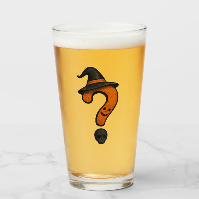 Cute pumpkin Halloween question mark glass. (Anverso (lleno))