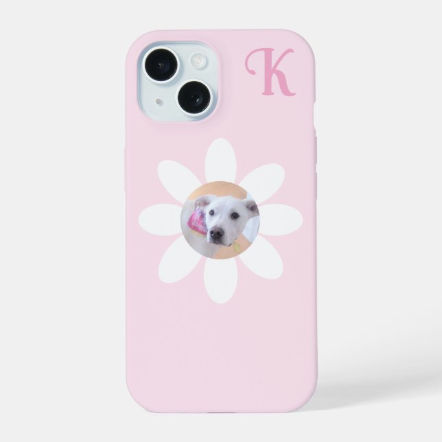 Cute Puppy Dog Photo Pink Flower Girl's Initial (Reverso )