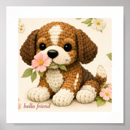 Cute Puppy Floral Butterfly Póster – Crochet Tejer