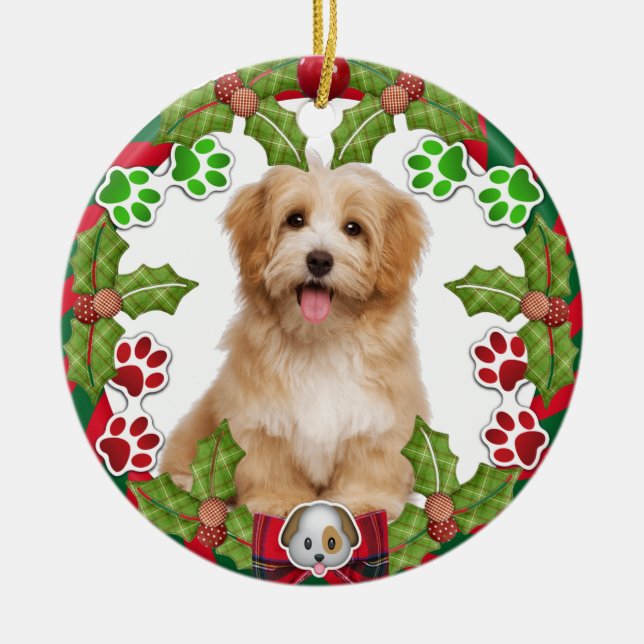 Cute Puppy Primer Ornamento Cerámico De Navidad (Frente)
