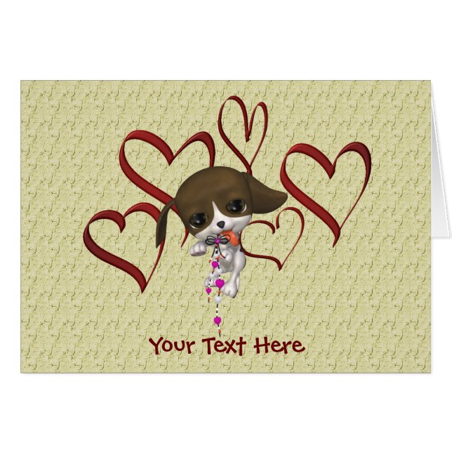 Cute Puppy Red Hearts Animal Photo Card (Anverso (Horizontal))
