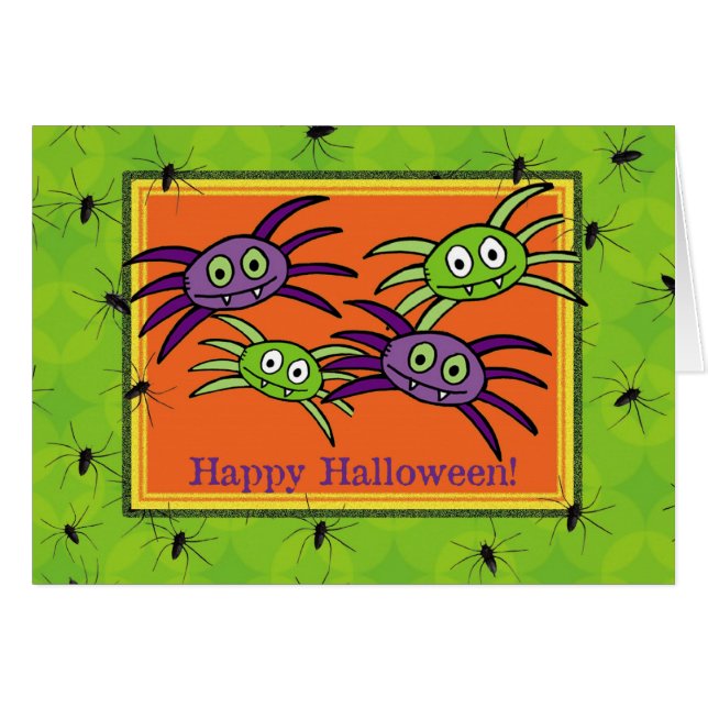 Cute Purple and Green Spider Halloween Card (Anverso (Horizontal))