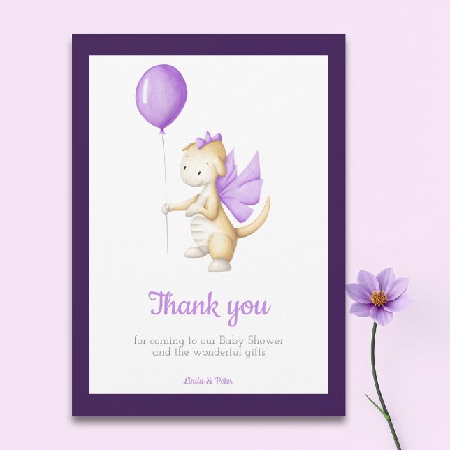 Cute Purple Baby Dragon Baby Shower Tarjeta de agr (Subido por el creador)