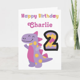 Cute Purple Dinosaur 2ª Tarjeta de Cumpleaños
