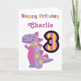 Cute Purple Dinosaur 3ª Tarjeta de Cumpleaños