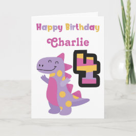 Cute Purple Dinosaur 4ª Tarjeta de Cumpleaños