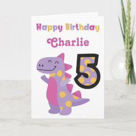 Cute Purple Dinosaur 5ª Tarjeta de Cumpleaños