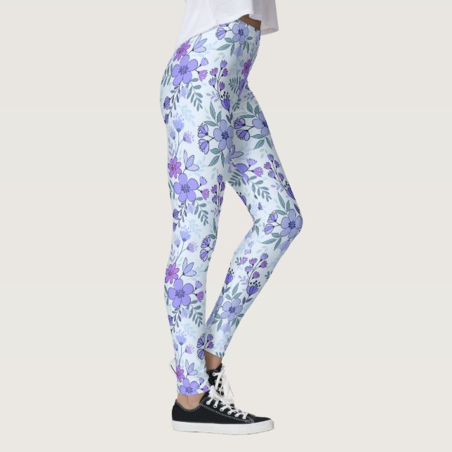 Cute Purple Hand Drawn Florals Leggings (Derecha)