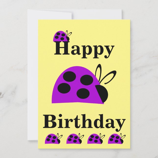 Cute Purple Ladybug Birday Card (Anverso)