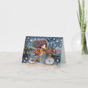 Cute Quirky Chica de bicicletas Tarjeta de nota pl