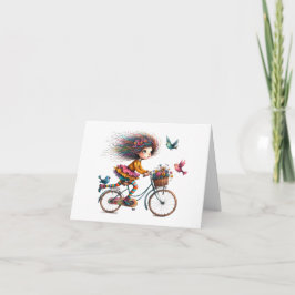 Cute Quirky Chica de bicicletas Tarjeta de nota pl