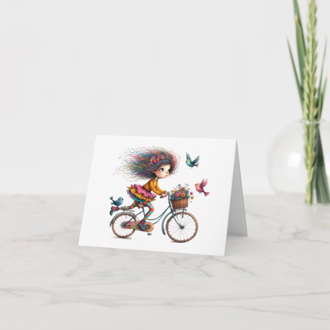 Cute Quirky Chica de bicicletas Tarjeta de nota pl (Anverso)