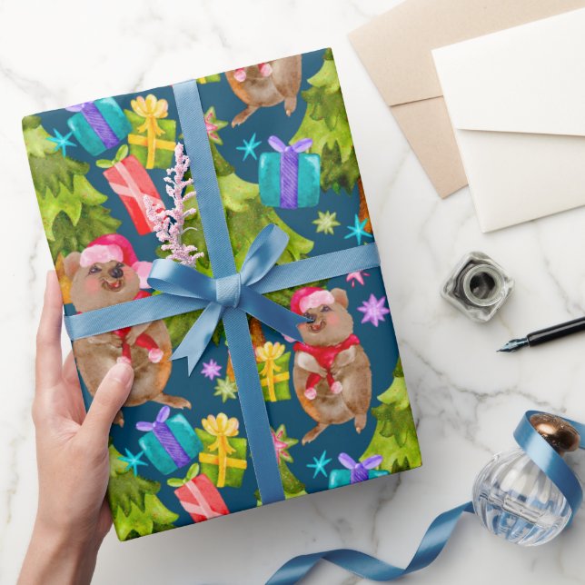Cute Quokka Navidades azules Papel de relleno (Regalar)