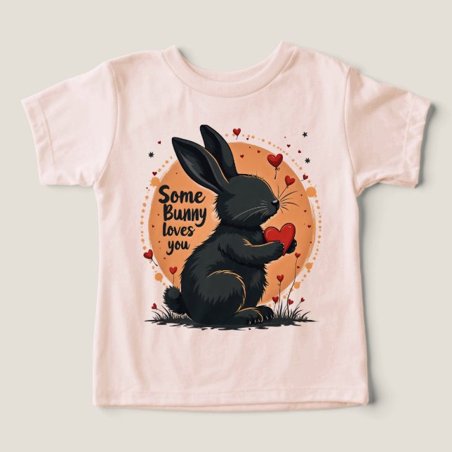 Cute Rabbit Holding Red Heart Some Bunny Loves You (Diseño delantero )