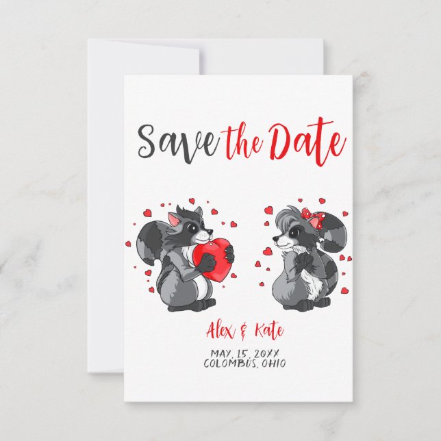 Cute Raccoon Wedding Save the Date Invitación (Anverso)