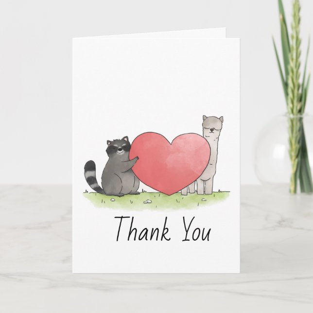 Cute Raccoon y Llama Tarjeta de agradecimiento (Anverso)