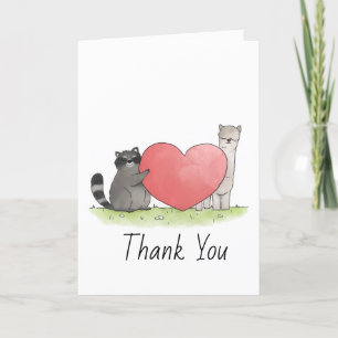 Cute Raccoon y Llama Tarjeta de agradecimiento