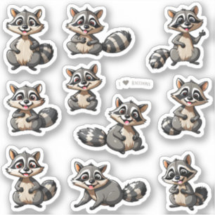 Cute Raccoons Scrapbook Stationery Pegatinas