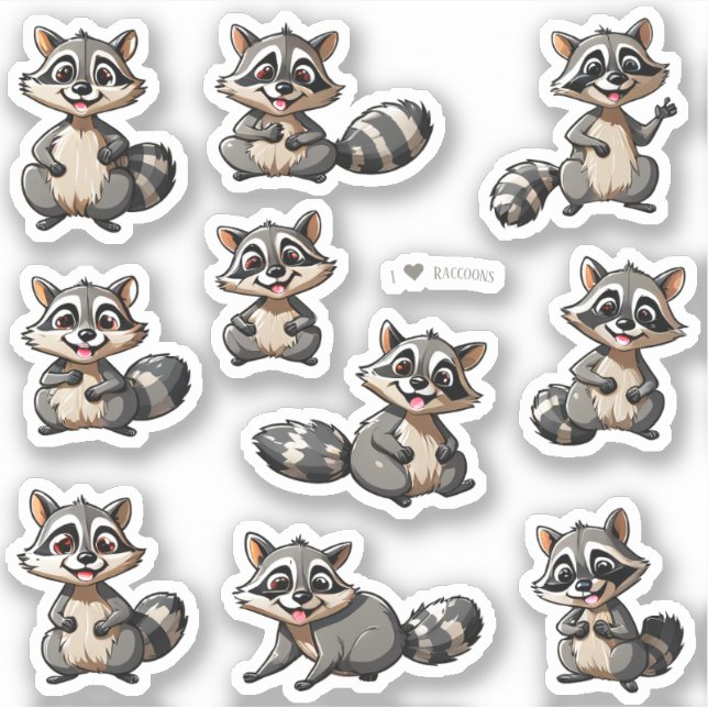 Cute Raccoons Scrapbook Stationery Pegatinas (Anverso)