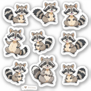 Cute Raccoons Scrapbook Stationery Pegatinas