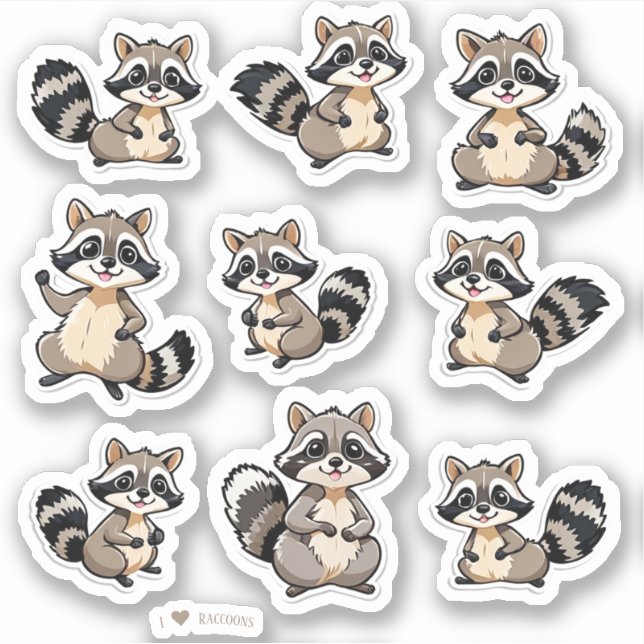 Cute Raccoons Scrapbook Stationery Pegatinas (Anverso)