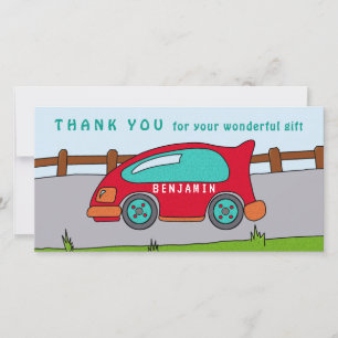 Cute Race Car Red Boy Cumpleaños Gracias Tarjeta
