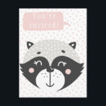 Cute Racoon Kids Birday Invitación Postcard<br><div class="desc">NewParkLane - Tarjeta postal para la invitación al cumpleaños de los niños, con un lindo mapache negro, blanco y gris en acuarela, con un globo de texto rosa con un "Estás invitado", contra un divertido fondo blanco y negro con motivos abstractos. ¡Dulce diseño para el cumpleaños de cualquier niño! En...</div>