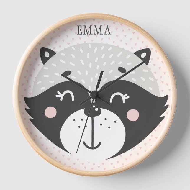 Cute Racoon Niños Personalizados / Reloj de pared  (Anverso)