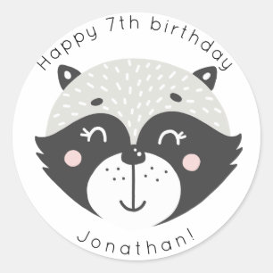 Cute Racoon   Pegatinas de cumpleaños personalizad