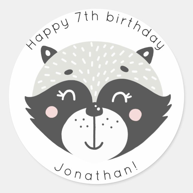 Cute Racoon | Pegatinas de cumpleaños personalizad (Anverso)