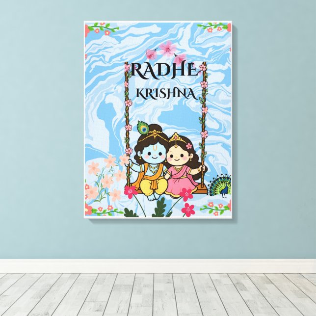 Cute Radha Krishna en columpio Arte de pared | Shr (Insitu (piso de madera))