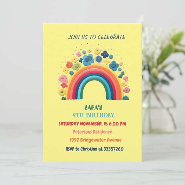 Cute Rainbow Design Tarjeta de invitación de cumpl (Anverso de pie)