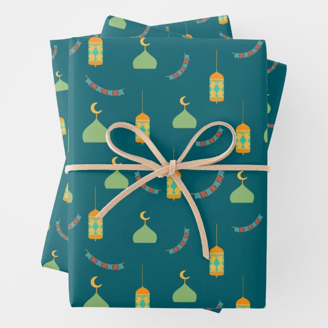 Cute Ramadan Green Eid Regalo Hojas de Papel de En (In situ)