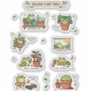 Cute Ranas Balcony Plants Hoja de Pegatinas