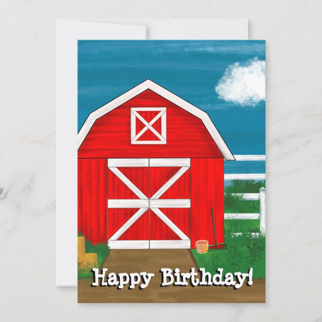 Cute Red Barn Dibujando Feliz Cumpleaños Personali (Anverso)