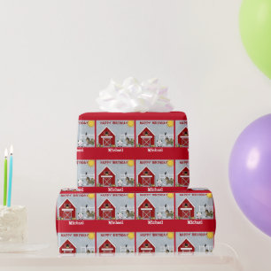 Cute Red Barn Farm Animals Papel de envolvimiento 