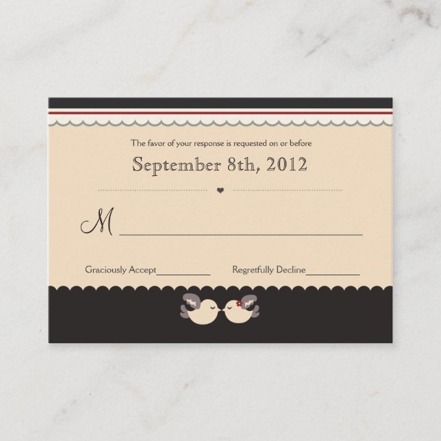 Cute Red & Black Love Birds Tarjetas RSVP (Anverso)