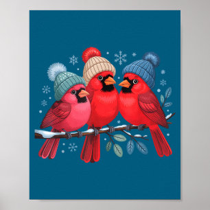 Cute Red Cardinals con sombreros tejidos arte de a