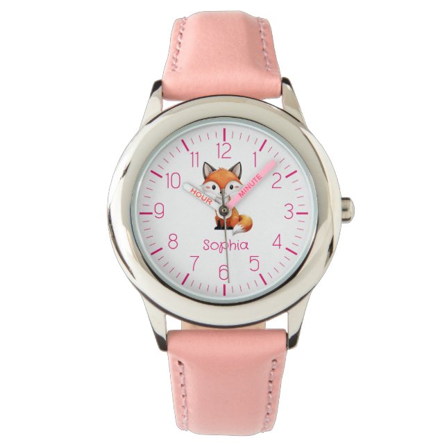 Cute Red Fox Personaliza el reloj de niños (Anverso)