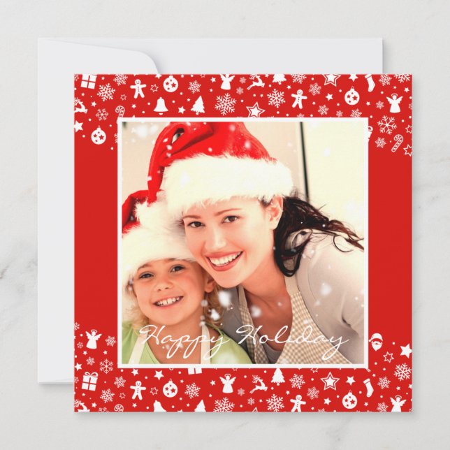 Cute Red Merry Navidad Dos fotos de Happy (Anverso)