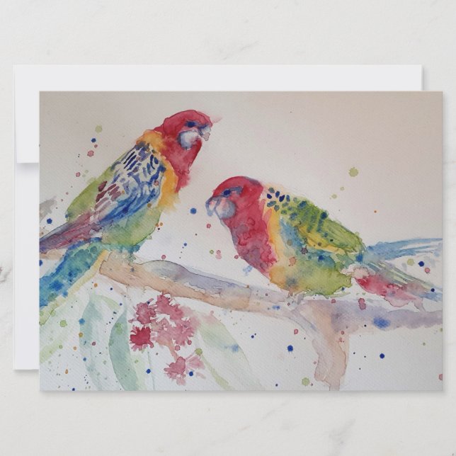 Cute Red Rosella Parrot Watercolor Art (Anverso)
