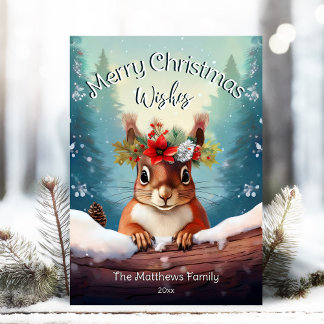 Cute Red Squirrel Snowley Forest Feliz Navidad