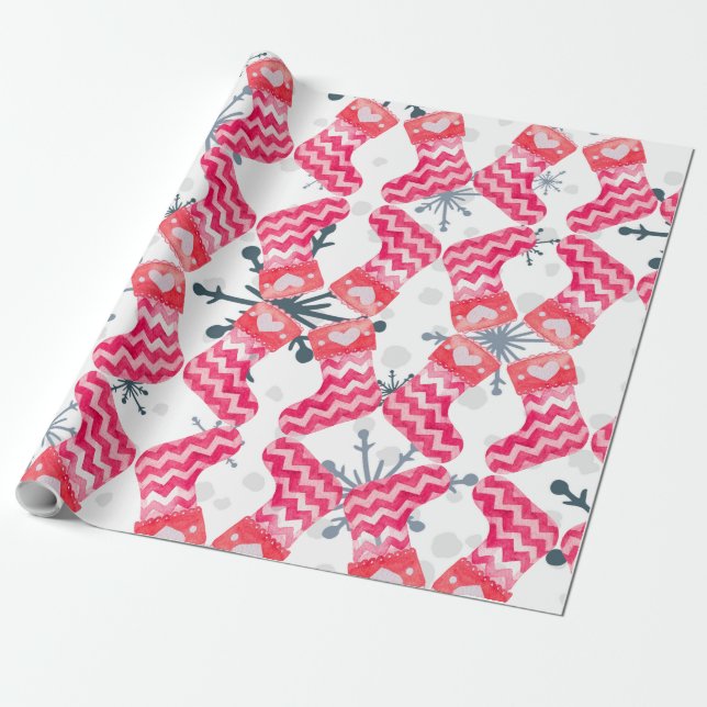 Cute Red Stockings Snowflakes Papel de relleno (Desenrollado)
