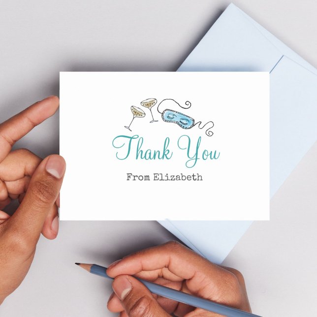 Cute Retro 1960 Fiesta de cócteles Tarjeta de agra (This glam tiara style hand-illustrated card makes it fun to write thank you notes!)