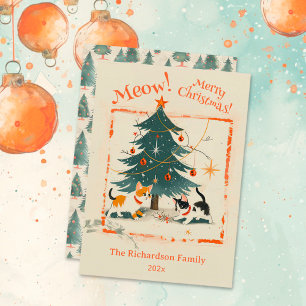 Cute retro árbol de navidad de los gatos de los añ