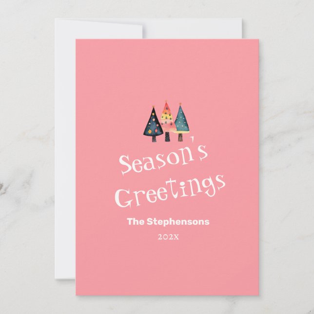 Cute retro Árboles de Navidad Pink Flat Holiday Ca (Anverso)