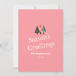 Cute retro Árboles de Navidad Pink Flat Holiday Ca