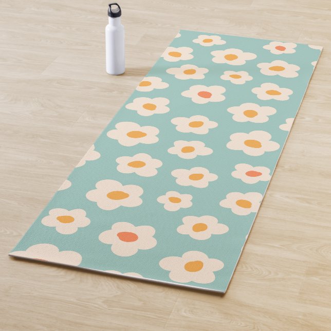 Cute Retro Azul Daisy Pattern Fitness Yoga Mat (In situ)