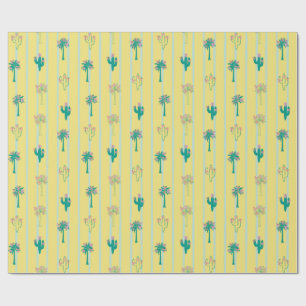 Cute Retro Cactus & Palm Trees Papel de regalo