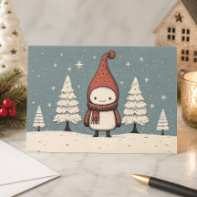 Cute Retro Muñeco de Nieve Navidad Navidad